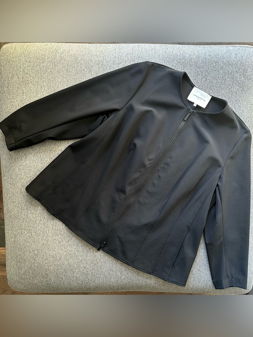 Lafayette 148 New York Black Ink Collarless Zip-Front Jacket Size 18